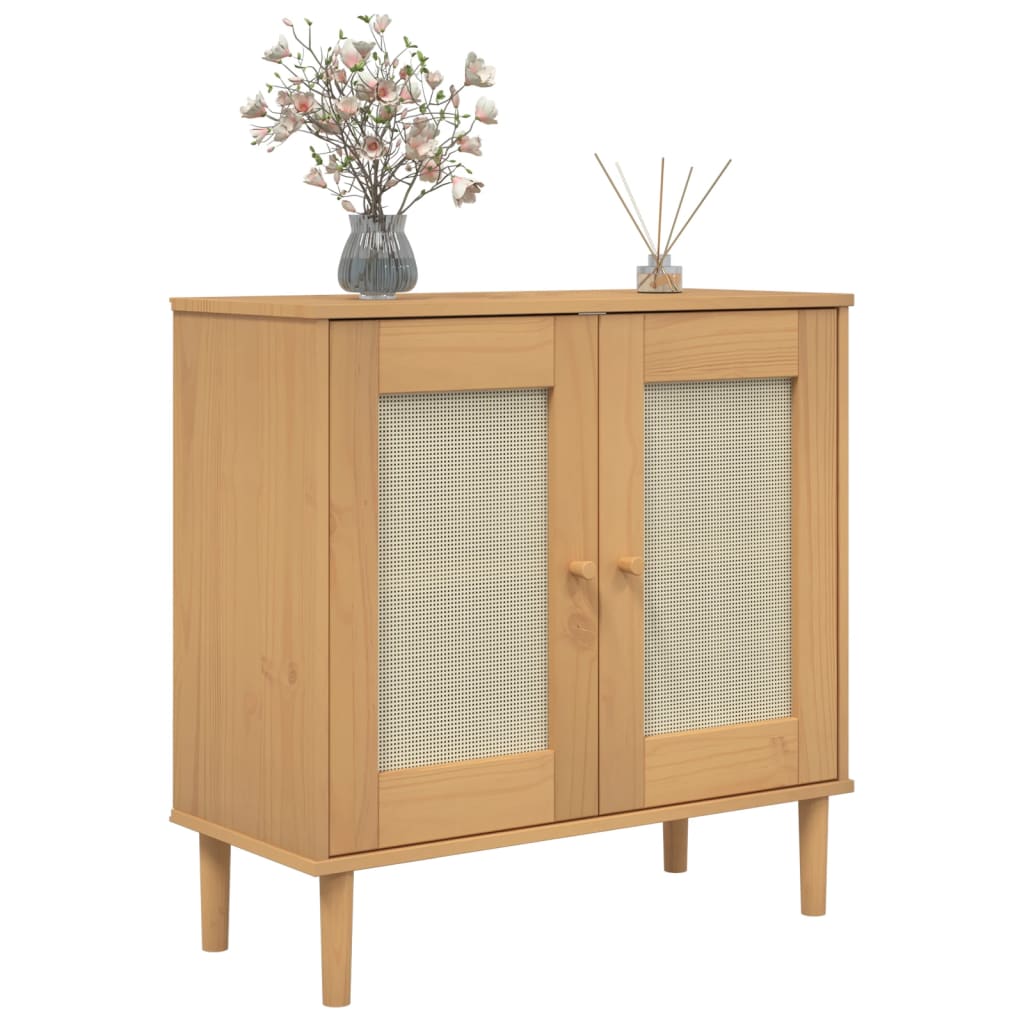 vidaXL Servantă SENJA, aspect ratan maro, 80x35x80 cm, lemn masiv pin vidaXL Servantă SENJA, aspect ratan maro, 80x35x80 cm, lemn masiv pin