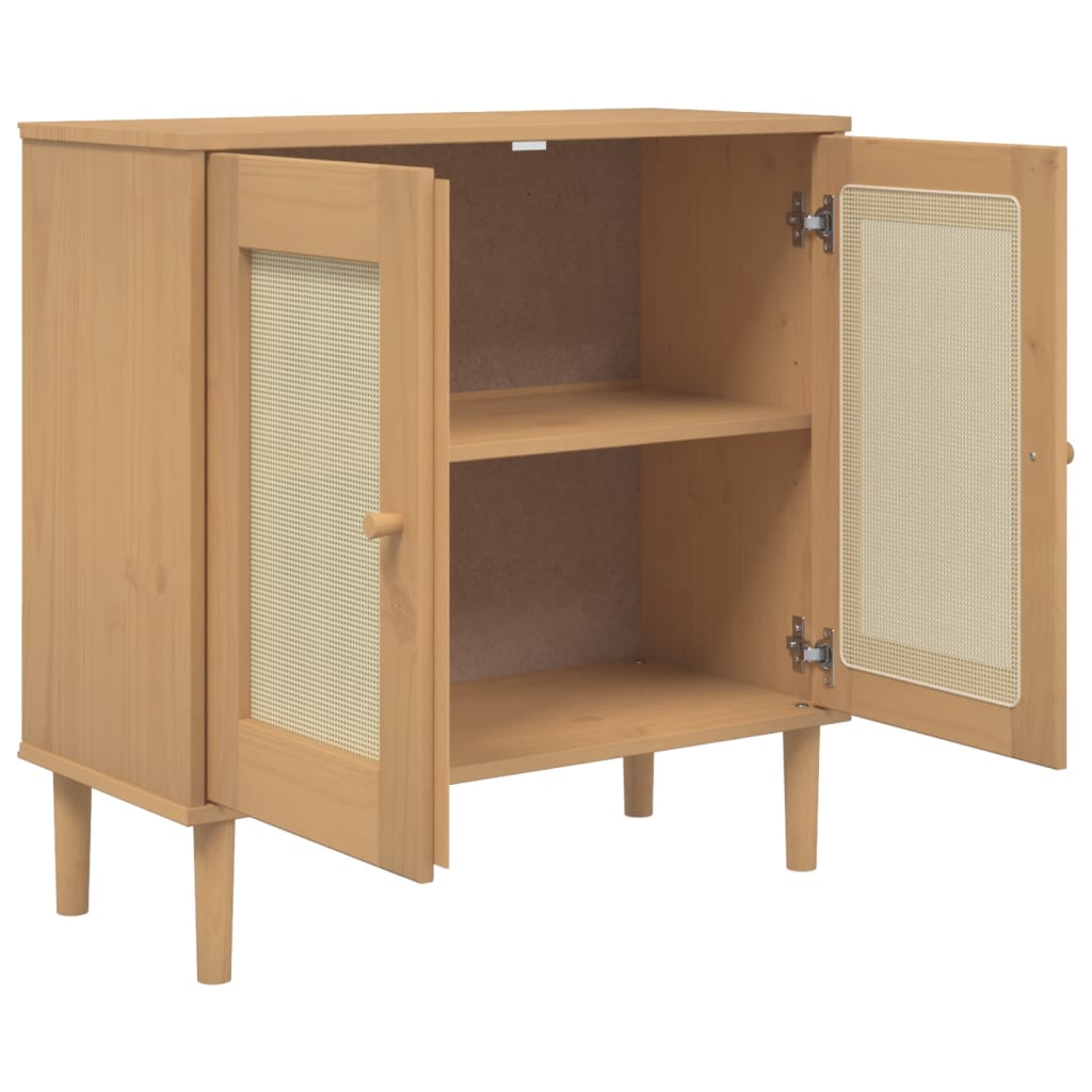 vidaXL Servantă SENJA, aspect ratan maro, 80x35x80 cm, lemn masiv pin vidaXL Servantă SENJA, aspect ratan maro, 80x35x80 cm, lemn masiv pin