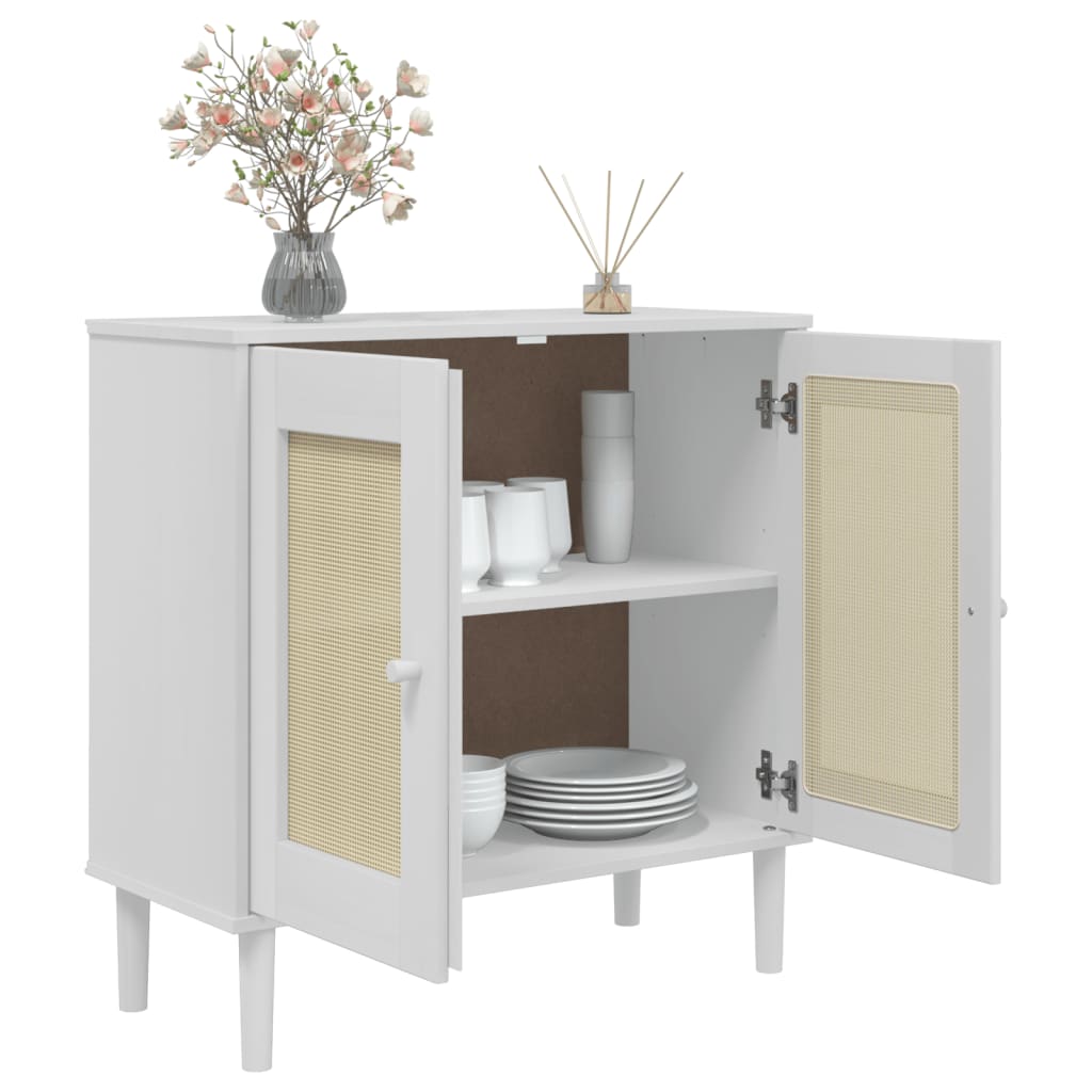 vidaXL Servantă SENJA, aspect ratan alb, 80x35x80 cm, lemn masiv pin vidaXL Servantă SENJA, aspect ratan alb, 80x35x80 cm, lemn masiv pin