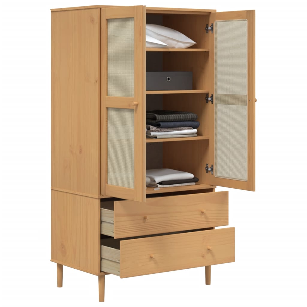 vidaXL Șifonier SENJA, aspect ratan maro, 90x55x175 cm, lemn masiv pin vidaXL Șifonier SENJA, aspect ratan maro, 90x55x175 cm, lemn masiv pin