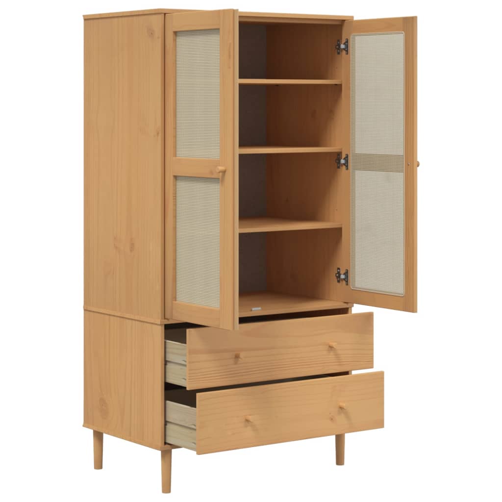 vidaXL Șifonier SENJA, aspect ratan maro, 90x55x175 cm, lemn masiv pin vidaXL Șifonier SENJA, aspect ratan maro, 90x55x175 cm, lemn masiv pin