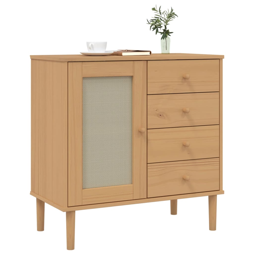 vidaXL Servantă SENJA, aspect ratan maro, 80x40x80 cm, lemn masiv pin vidaXL Servantă SENJA, aspect ratan maro, 80x40x80 cm, lemn masiv pin