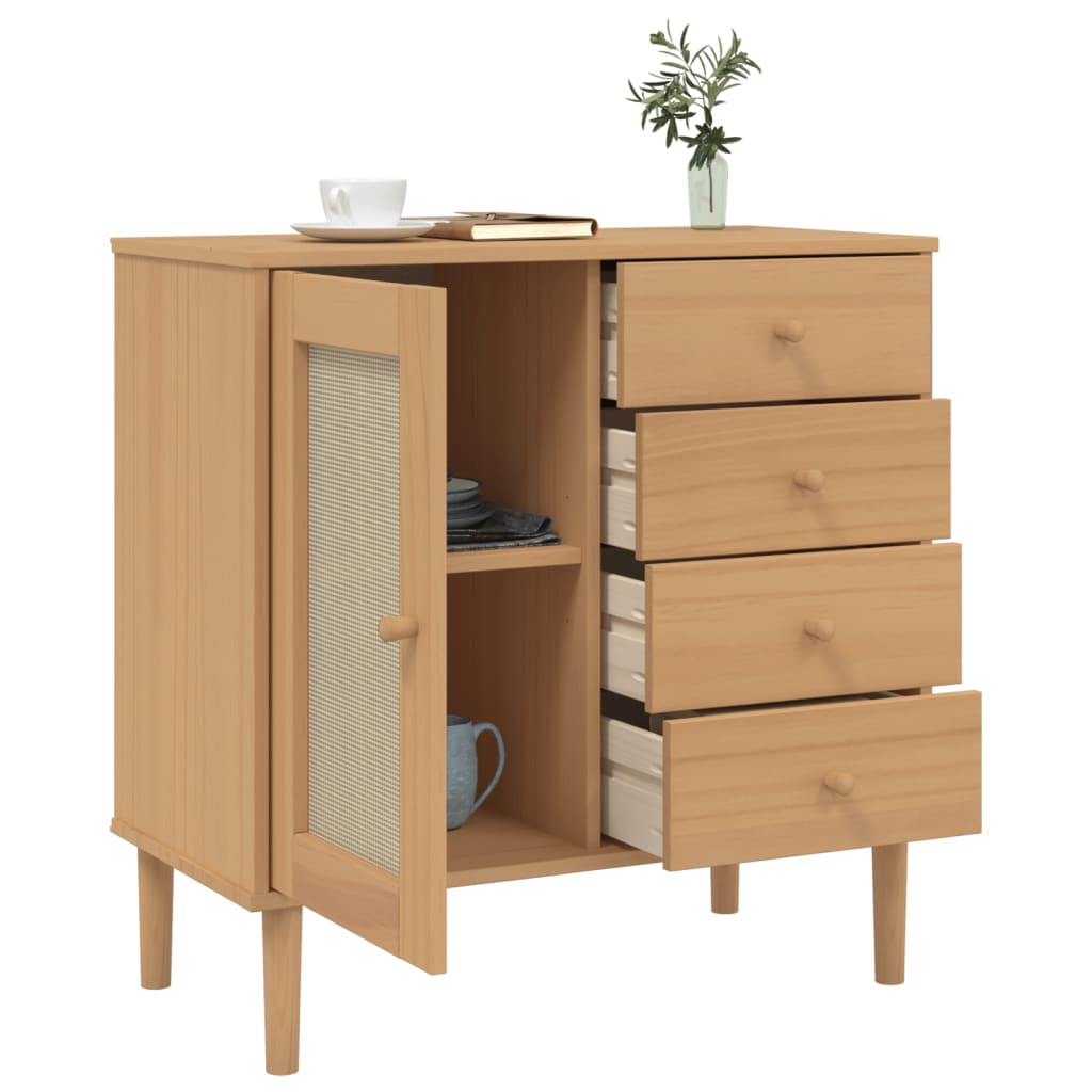 vidaXL Servantă SENJA, aspect ratan maro, 80x40x80 cm, lemn masiv pin vidaXL Servantă SENJA, aspect ratan maro, 80x40x80 cm, lemn masiv pin
