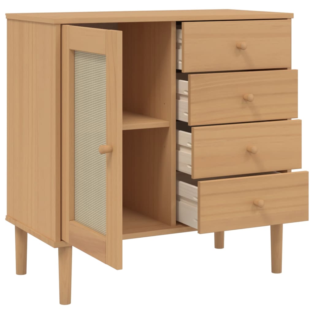 vidaXL Servantă SENJA, aspect ratan maro, 80x40x80 cm, lemn masiv pin vidaXL Servantă SENJA, aspect ratan maro, 80x40x80 cm, lemn masiv pin