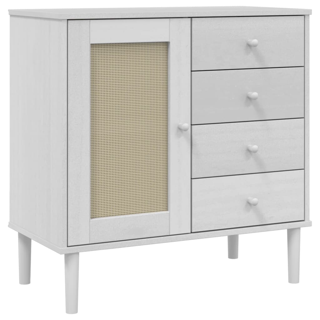 vidaXL Servantă SENJA, aspect ratan alb, 80x40x80 cm, lemn masiv pin