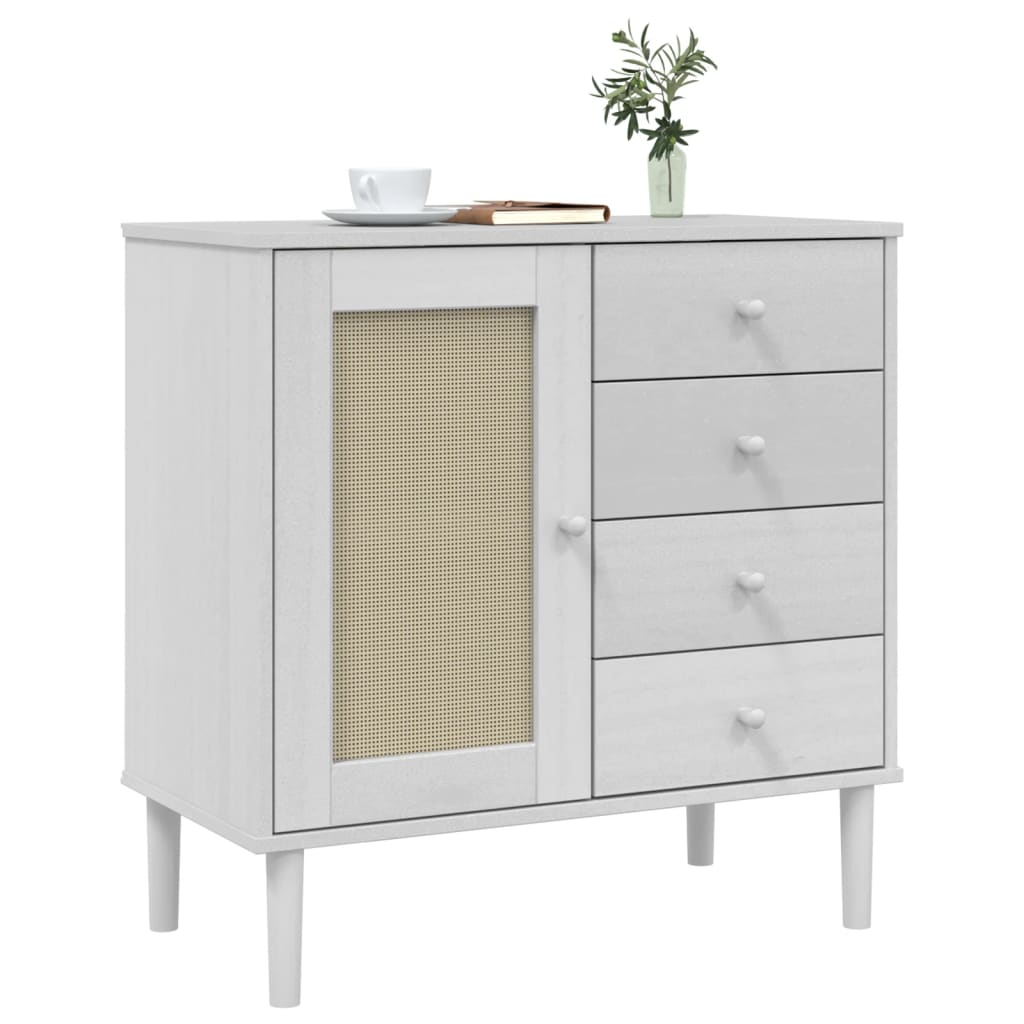 vidaXL Servantă SENJA, aspect ratan alb, 80x40x80 cm, lemn masiv pin