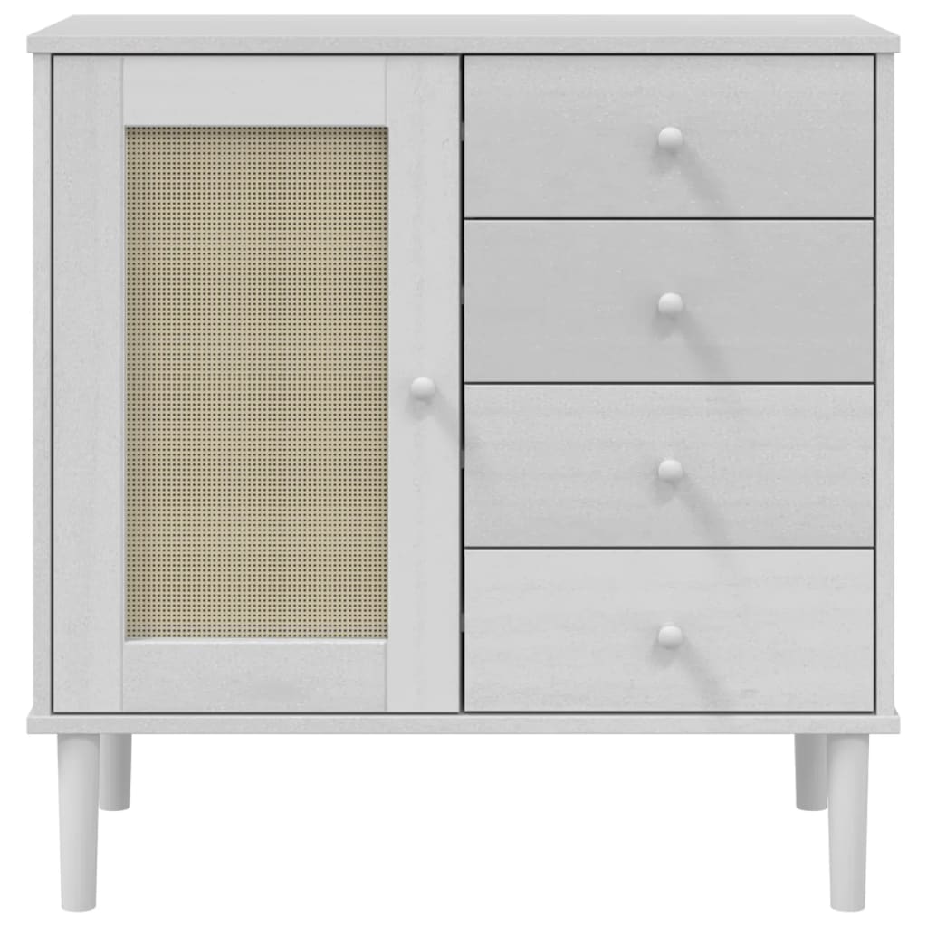 vidaXL Servantă SENJA, aspect ratan alb, 80x40x80 cm, lemn masiv pin