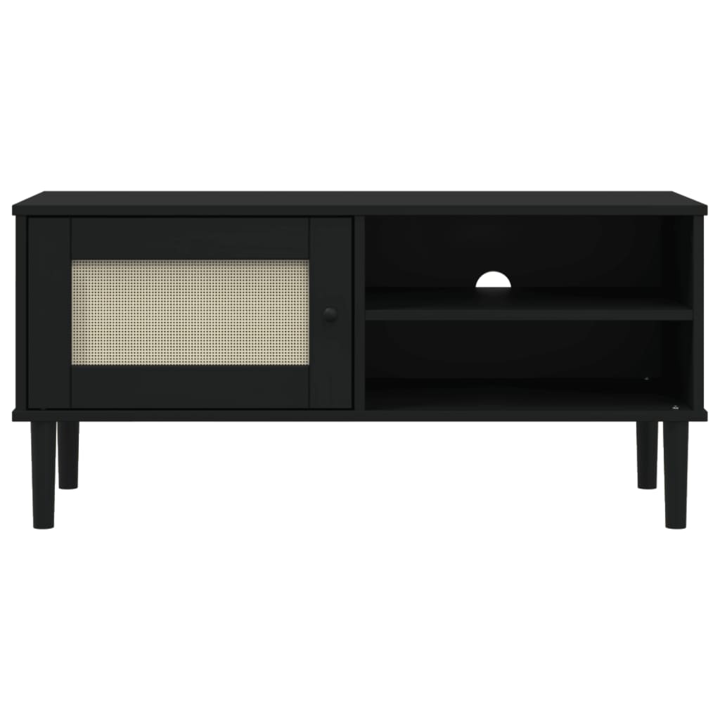 vidaXL Comodă TV SENJA aspect ratan negru 106x40x49 cm lemn masiv pin