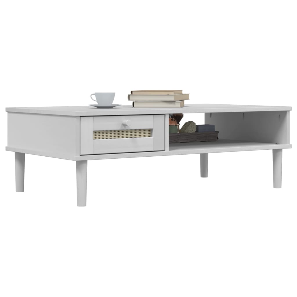 vidaXL Masă de cafea SENJA aspect ratan alb 100x55x33 cm lemn masiv vidaXL Masă de cafea SENJA aspect ratan alb 100x55x33 cm lemn masiv