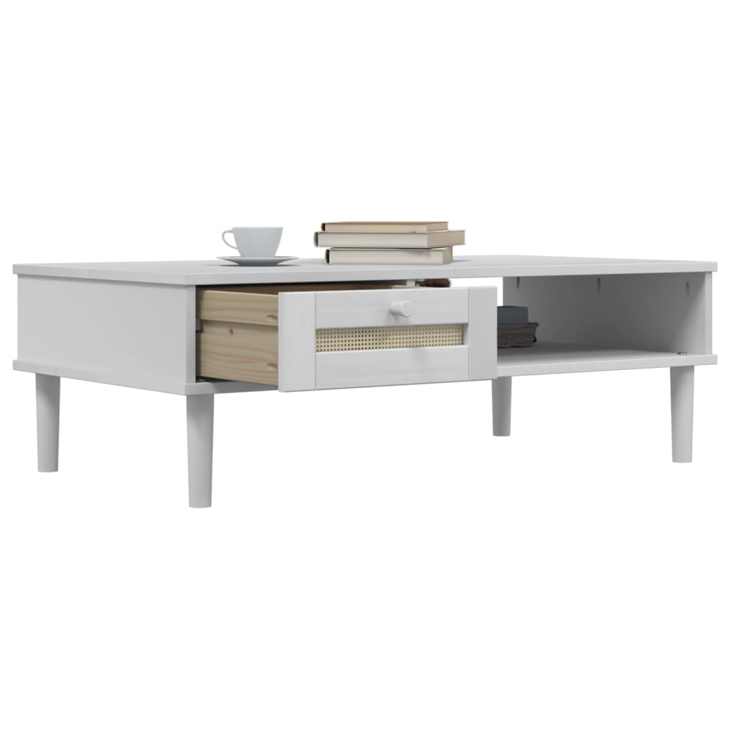 vidaXL Masă de cafea SENJA aspect ratan alb 100x55x33 cm lemn masiv vidaXL Masă de cafea SENJA aspect ratan alb 100x55x33 cm lemn masiv