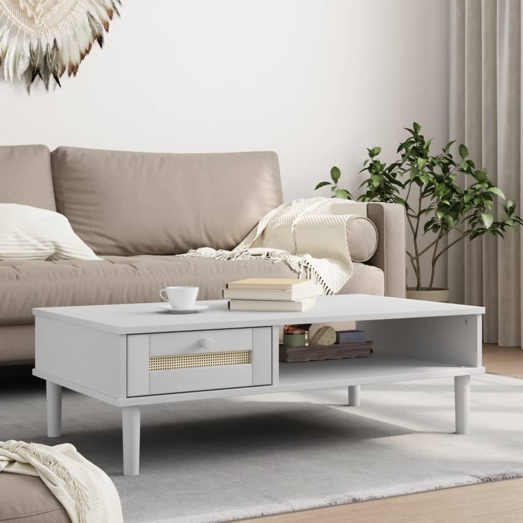 vidaXL Masă de cafea SENJA aspect ratan alb 100x55x33 cm lemn masiv vidaXL Masă de cafea SENJA aspect ratan alb 100x55x33 cm lemn masiv