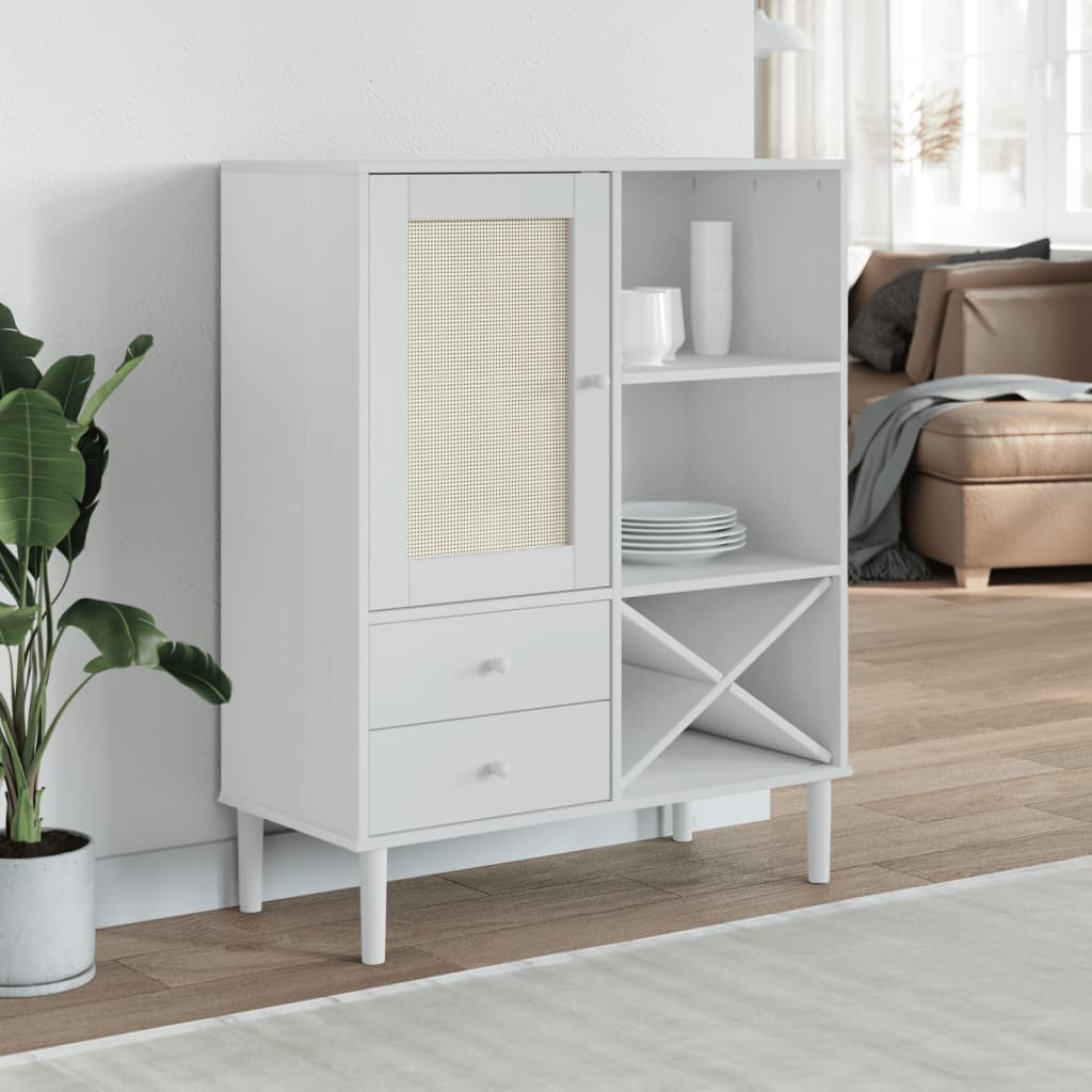 vidaXL Dulap înalt SENJA aspect ratan alb, 90x40x112cm, lemn masiv pin vidaXL Dulap înalt SENJA aspect ratan alb, 90x40x112cm, lemn masiv pin