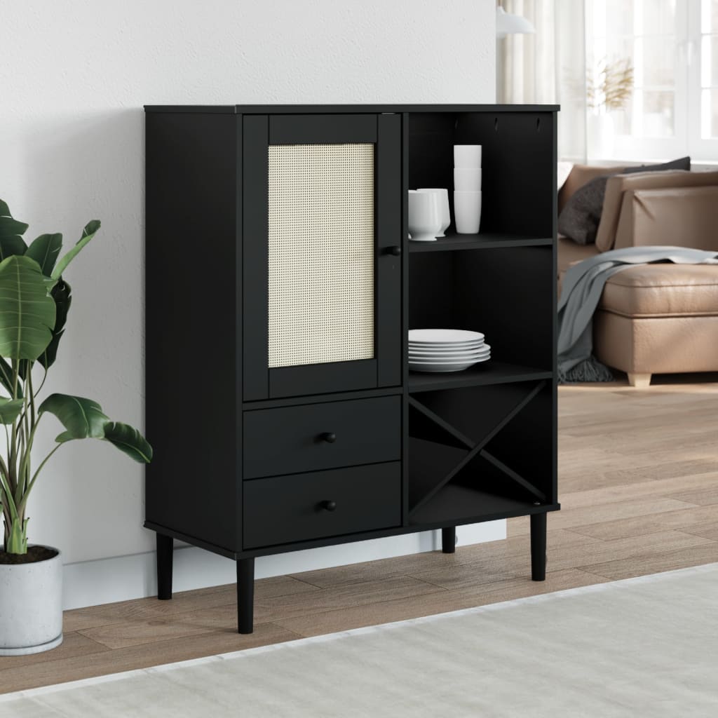 vidaXL Dulap înalt SENJA aspect ratan negru, 90x40x112cm vidaXL Dulap înalt SENJA aspect ratan negru, 90x40x112cm