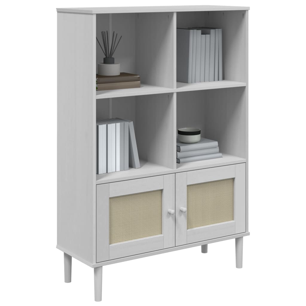 vidaXL Bibliotecă SENJA, aspect ratan alb, 90x35x130 cm lemn masiv pin