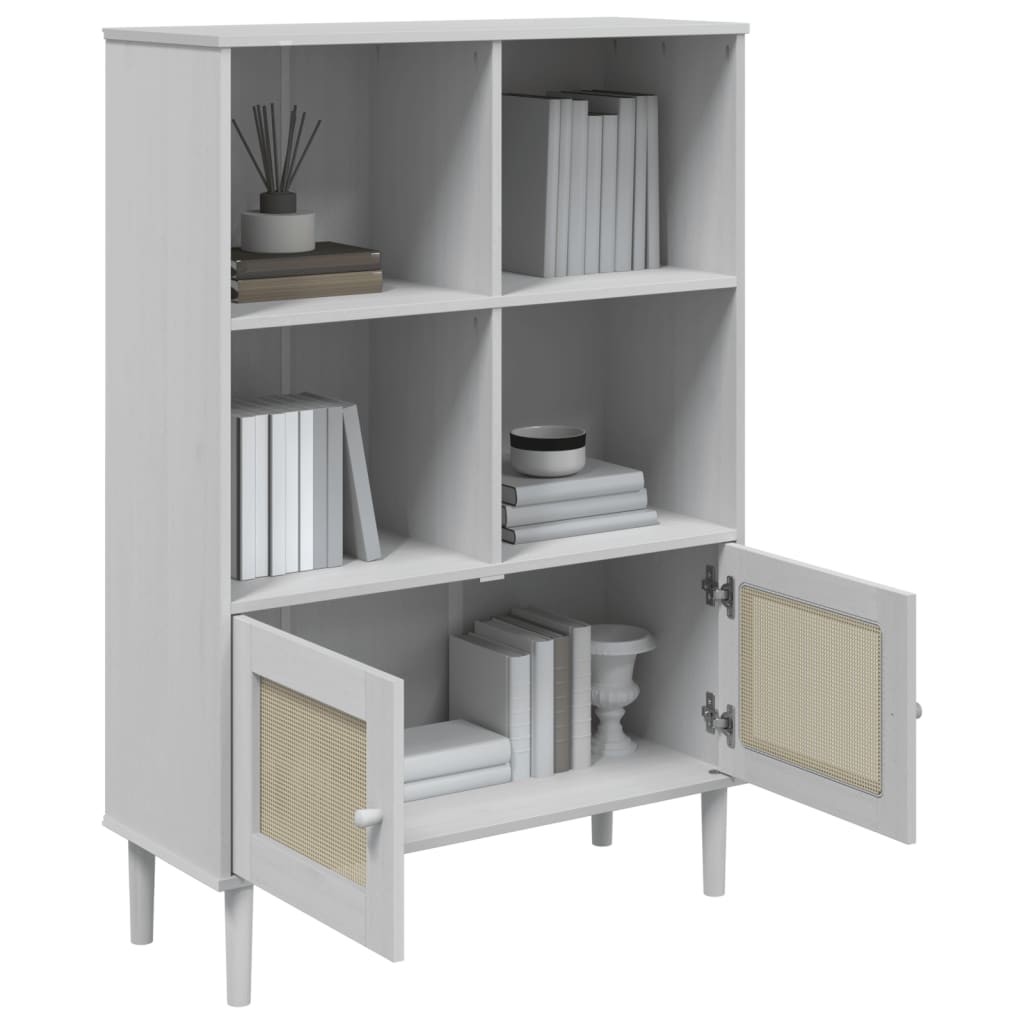 vidaXL Bibliotecă SENJA, aspect ratan alb, 90x35x130 cm lemn masiv pin