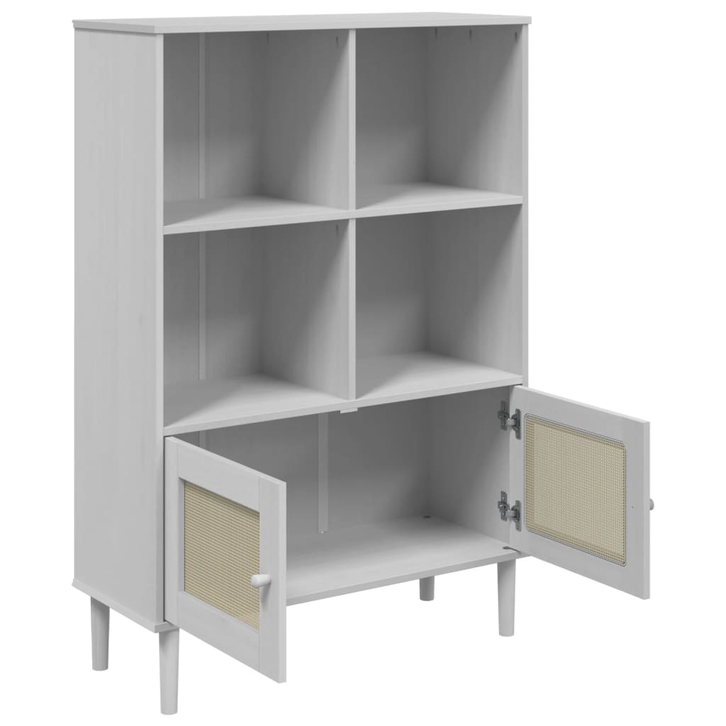 vidaXL Bibliotecă SENJA, aspect ratan alb, 90x35x130 cm lemn masiv pin