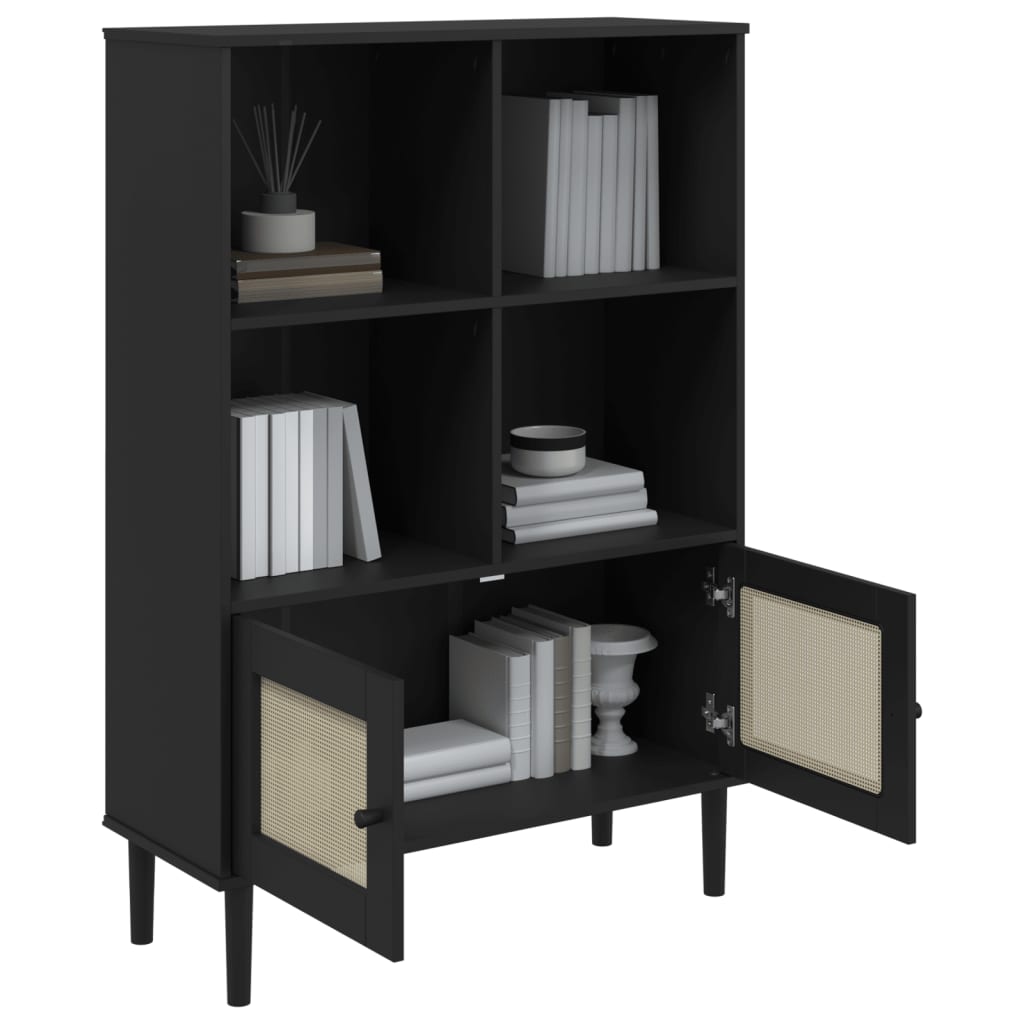 vidaXL Bibliotecă SENJA aspect ratan negru 90x35x130 cm lemn masiv pin