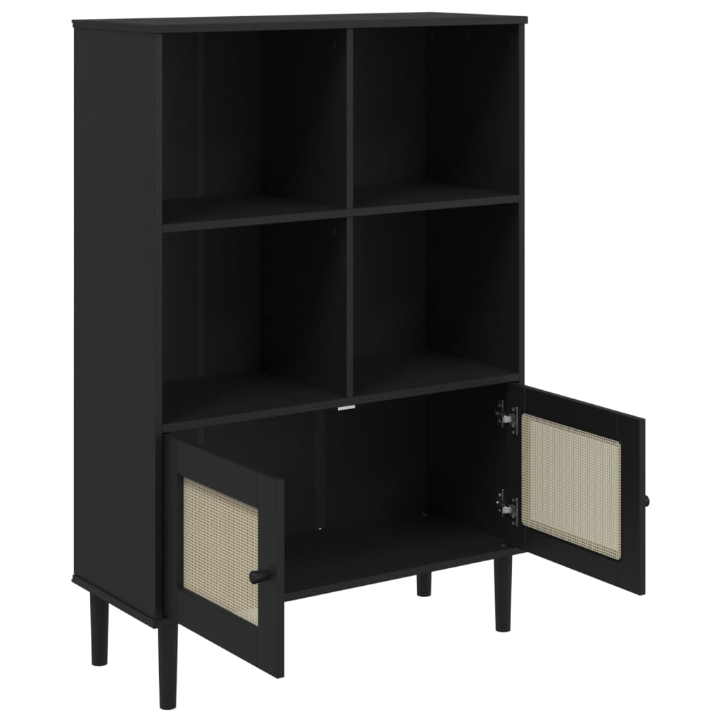 vidaXL Bibliotecă SENJA aspect ratan negru 90x35x130 cm lemn masiv pin