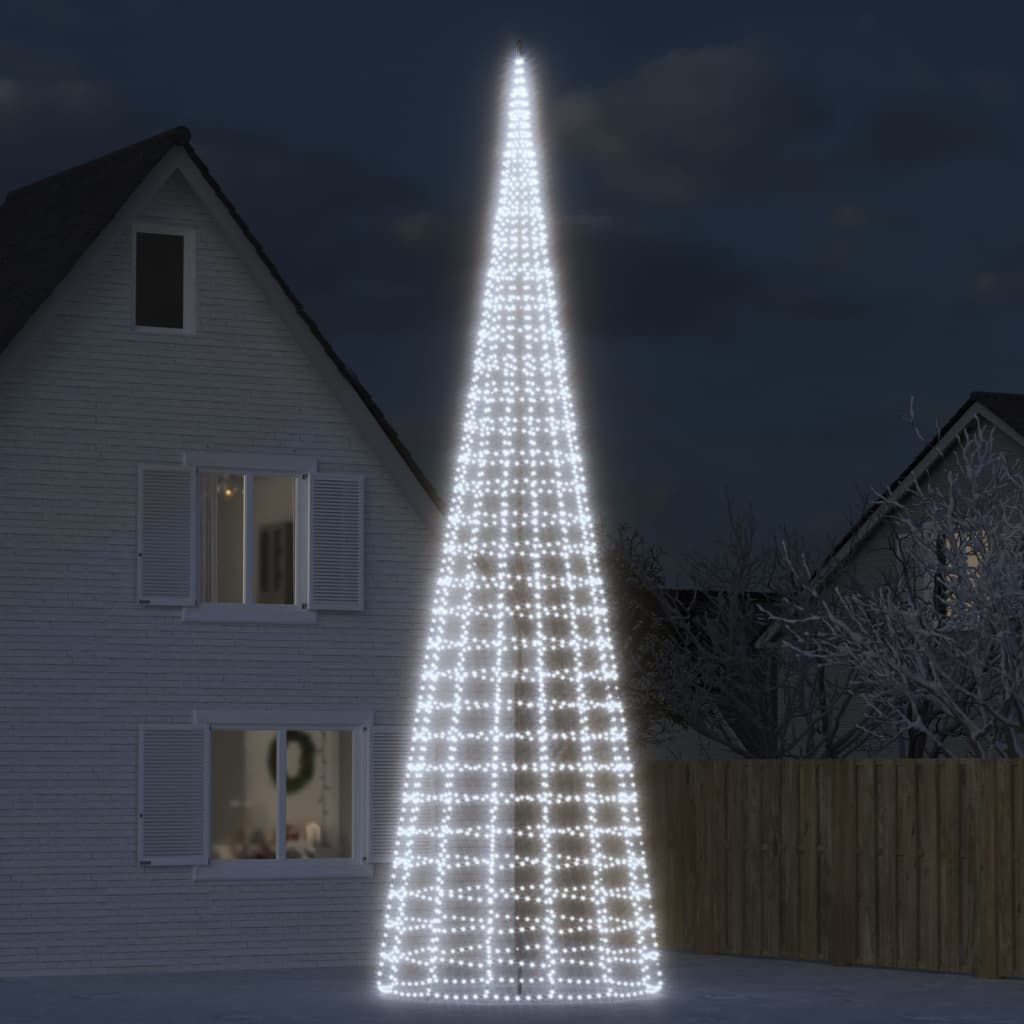 vidaXL Pom de Crăciun LED pe stâlp 3000 LED-uri Alb Rece 800 cm