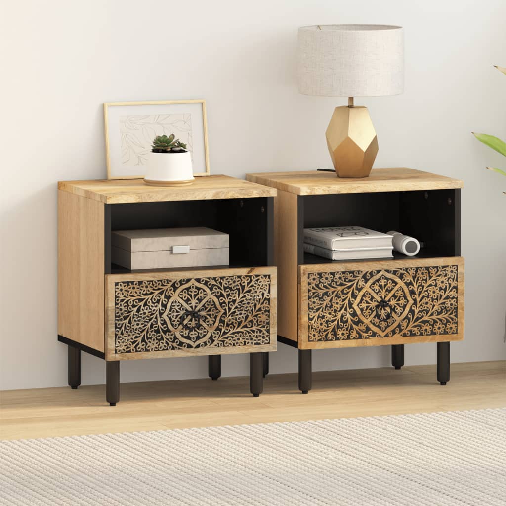 vidaXL Noptiere, 2 buc., 40x33x46 cm, lemn masiv de acacia vidaXL Noptiere, 2 buc., 40x33x46 cm, lemn masiv de acacia