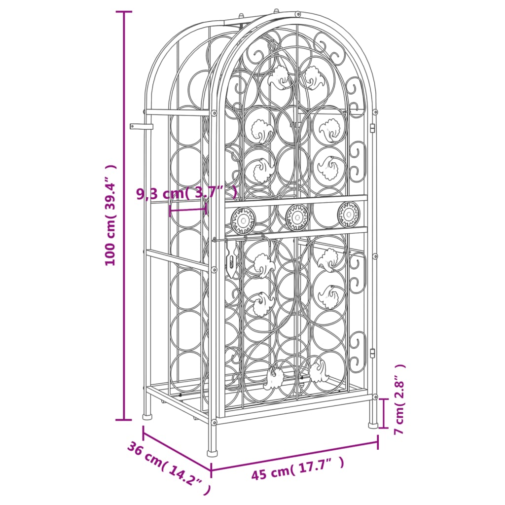 vidaXL Suport sticle vin 33 de sticle, negru 45x36x100 cm fier forjat vidaXL Suport sticle vin 33 de sticle, negru 45x36x100 cm fier forjat