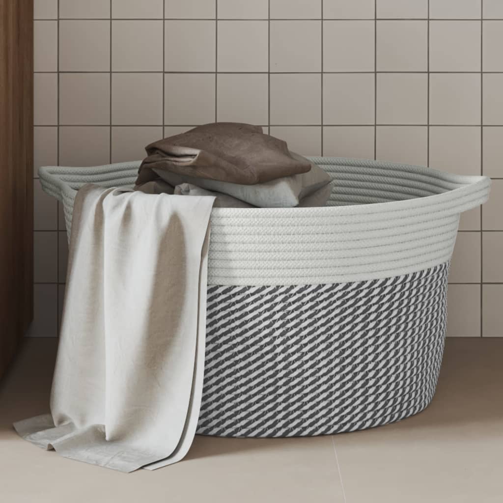 vidaXL Coș de depozitare, gri și alb, Ø40x25 cm, bumbac vidaXL Coș de depozitare, gri și alb, Ø40x25 cm, bumbac