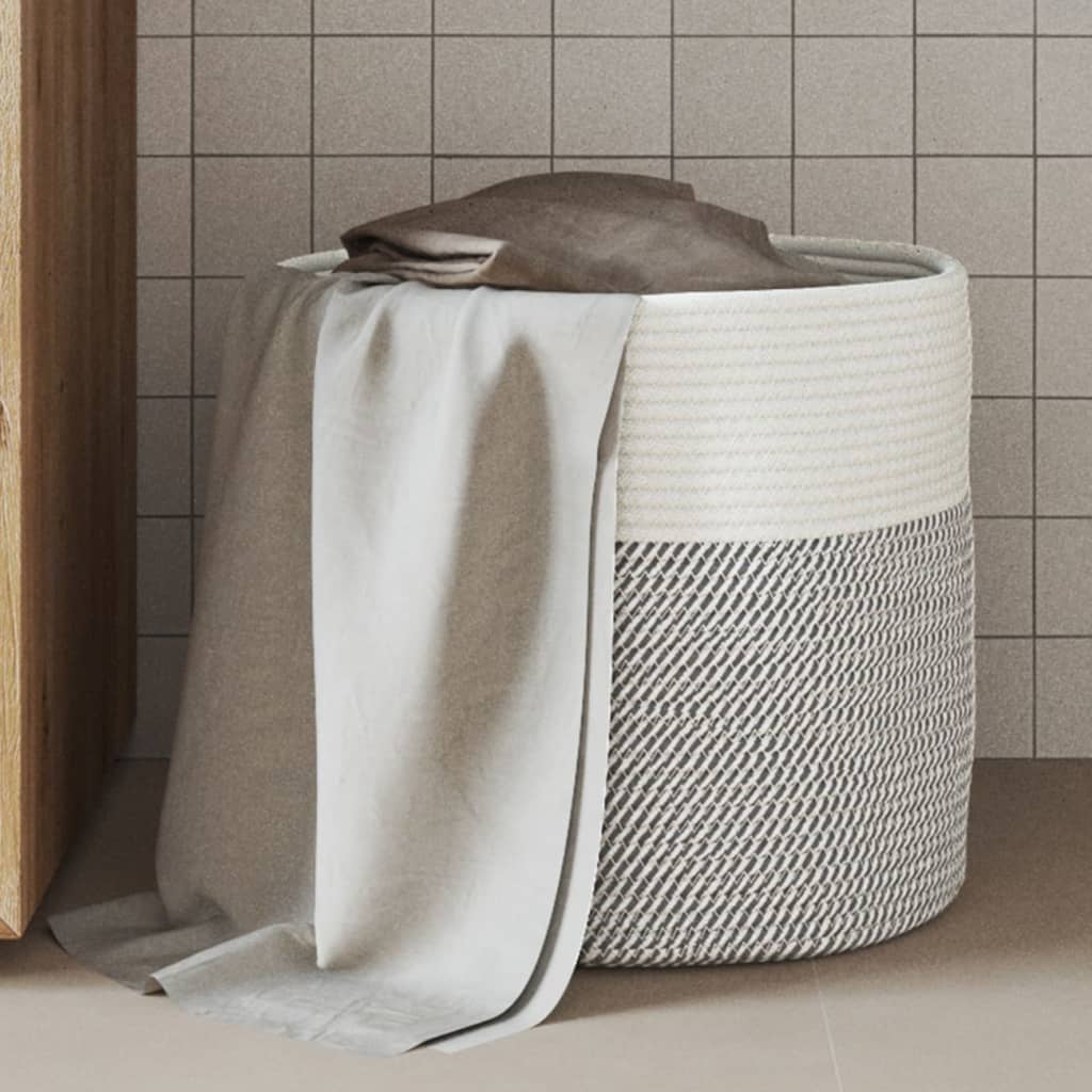 vidaXL Coș de depozitare, gri și alb, Ø40x35 cm, bumbac vidaXL Coș de depozitare, gri și alb, Ø40x35 cm, bumbac
