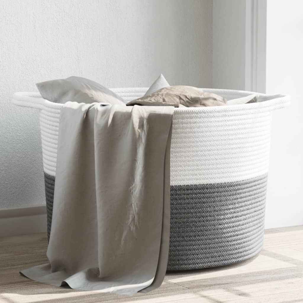 vidaXL Coș de rufe, gri și alb, Ø55x36 cm, bumbac vidaXL Coș de rufe, gri și alb, Ø55x36 cm, bumbac