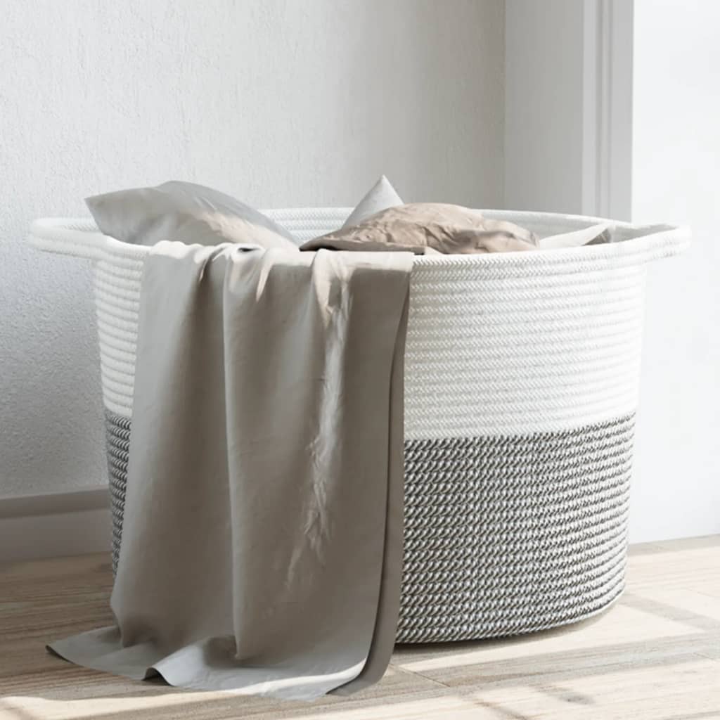 vidaXL Coș de rufe, gri și alb, Ø55x36 cm, bumbac vidaXL Coș de rufe, gri și alb, Ø55x36 cm, bumbac