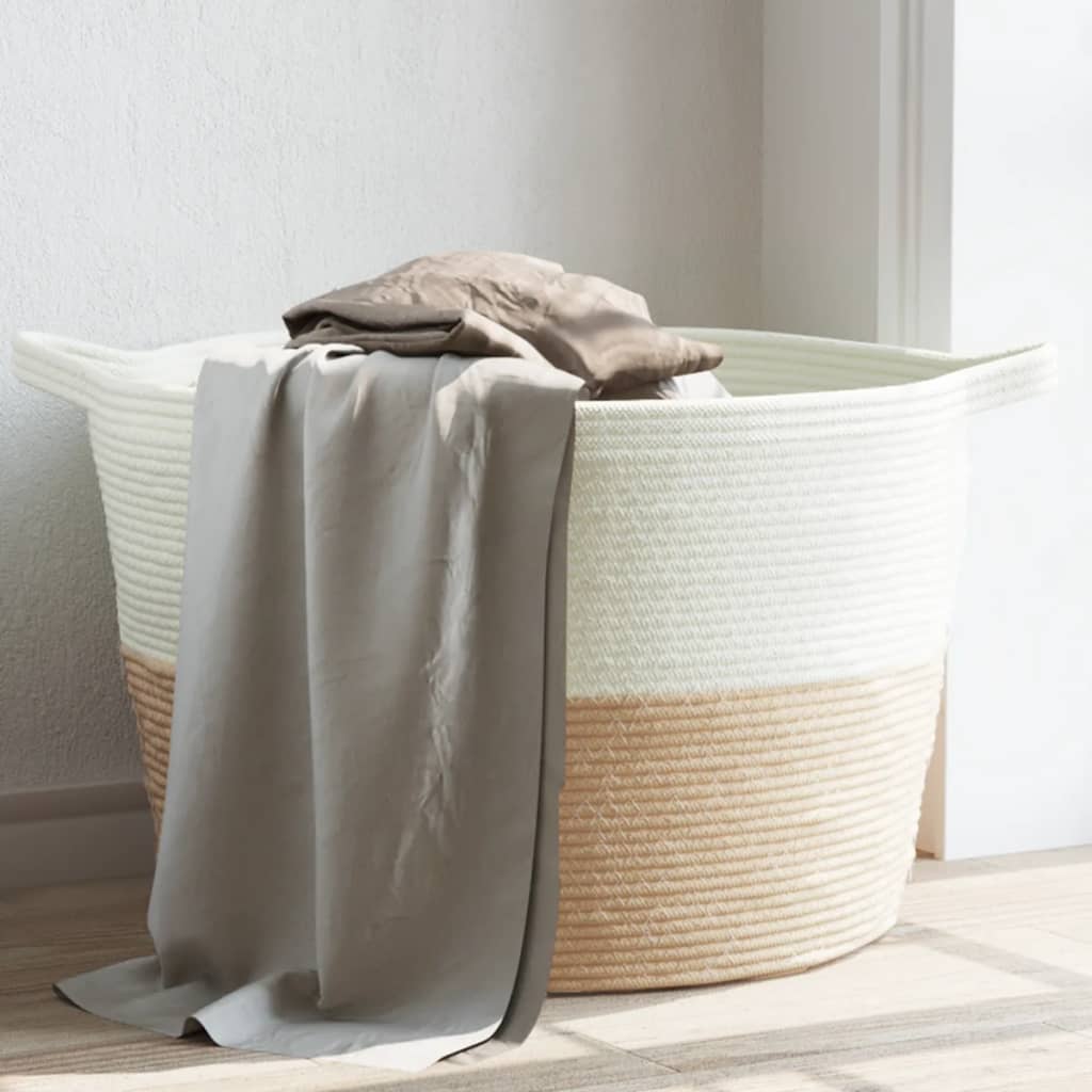 vidaXL Coș de rufe, bej și alb, Ø60x36 cm, bumbac vidaXL Coș de rufe, bej și alb, Ø60x36 cm, bumbac