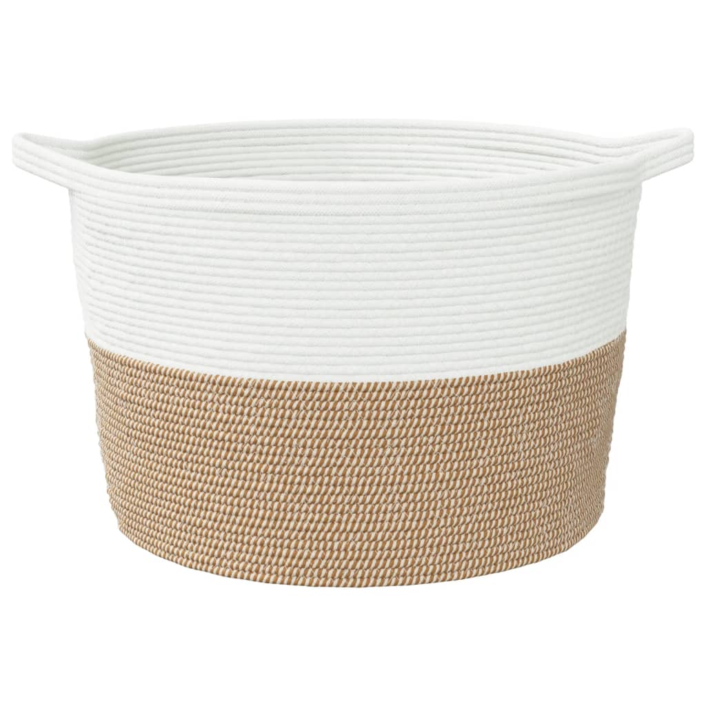 vidaXL Coș de rufe, maro și alb, Ø60x36 cm, bumbac vidaXL Coș de rufe, maro și alb, Ø60x36 cm, bumbac