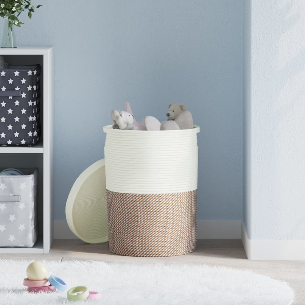 vidaXL Coș de depozitare cu capac, maro și alb, Ø37x50 cm bumbac