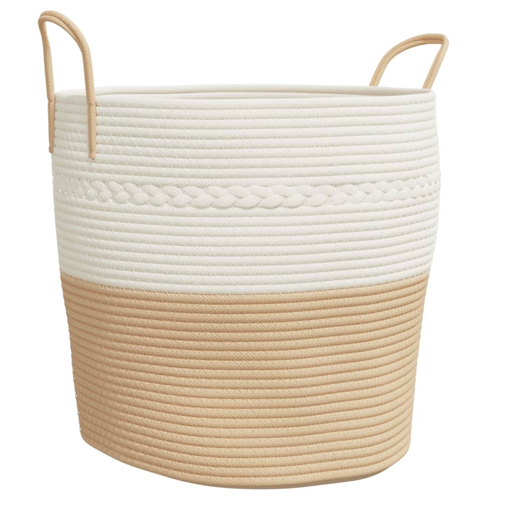 vidaXL Coș de depozitare, bej și alb, Ø43x38 cm, bumbac vidaXL Coș de depozitare, bej și alb, Ø43x38 cm, bumbac
