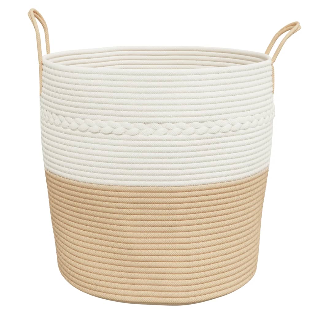 vidaXL Coș de depozitare, bej și alb, Ø43x38 cm, bumbac vidaXL Coș de depozitare, bej și alb, Ø43x38 cm, bumbac