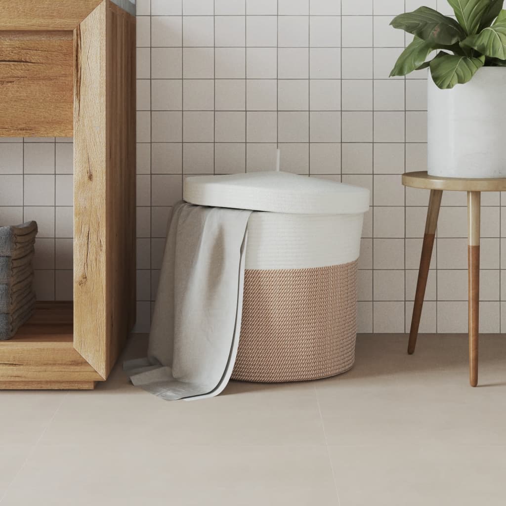 vidaXL Coș de depozitare cu capac, maro și alb, Ø40x35 cm bumbac