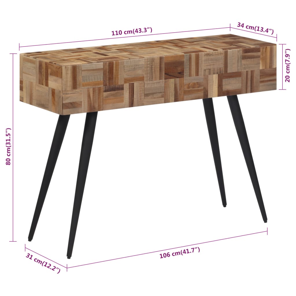 vidaXL Masă consolă, 110x34x80 cm, lemn masiv de tec reciclat