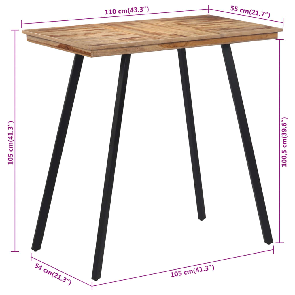 vidaXL Masă de bar, 110x55x105 cm, lemn masiv de tec