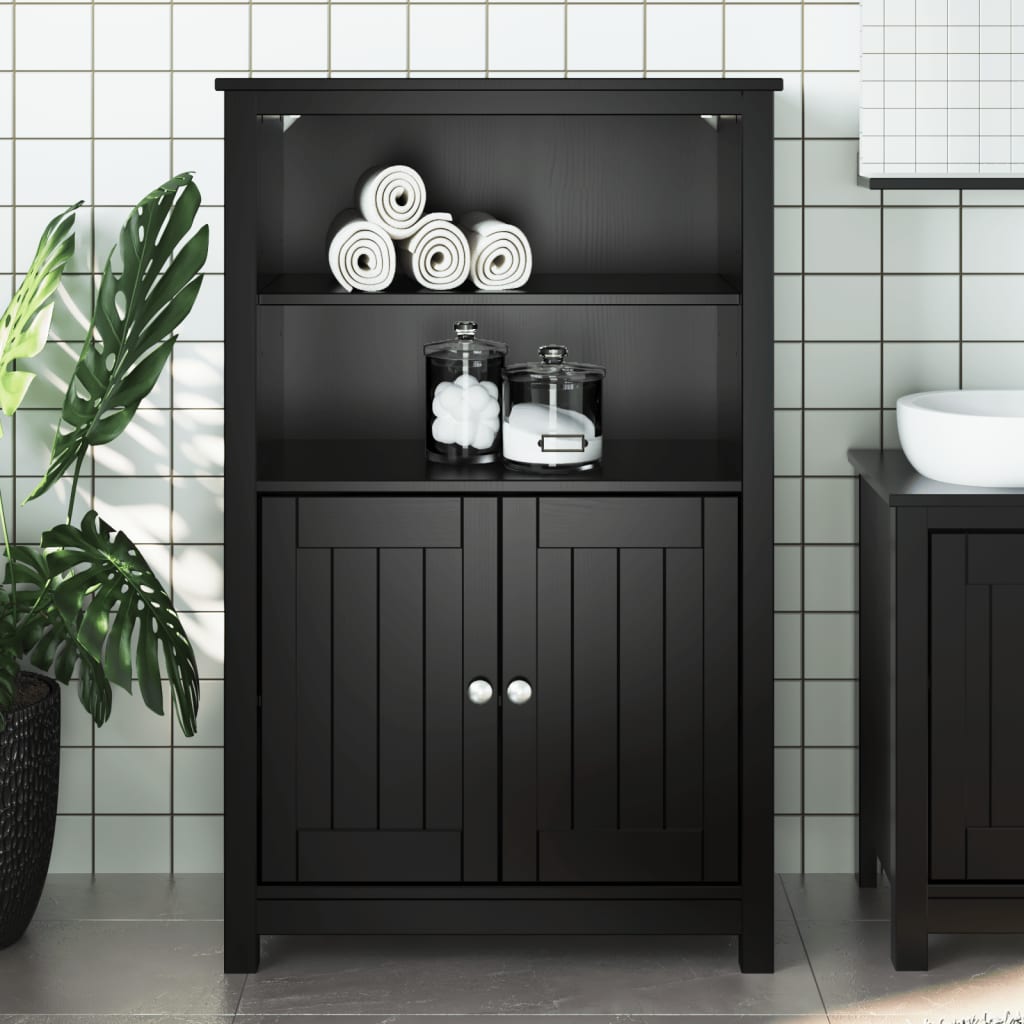 vidaXL Dulap de baie BERG, negru, 69,5x34x110 cm, lemn masiv de pin vidaXL Dulap de baie BERG, negru, 69,5x34x110 cm, lemn masiv de pin