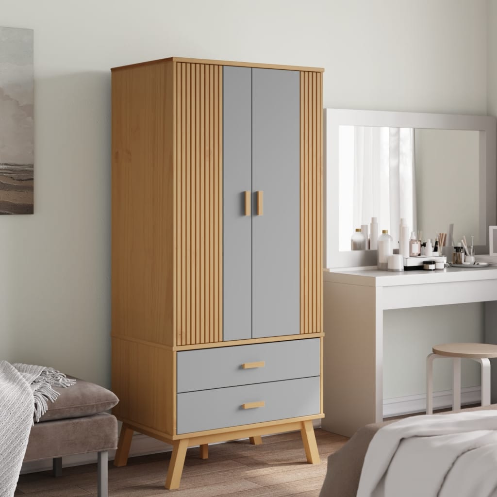 vidaXL Șifonier "OLDEN", gri/maro, 76,5x53x172 cm, lemn masiv pin