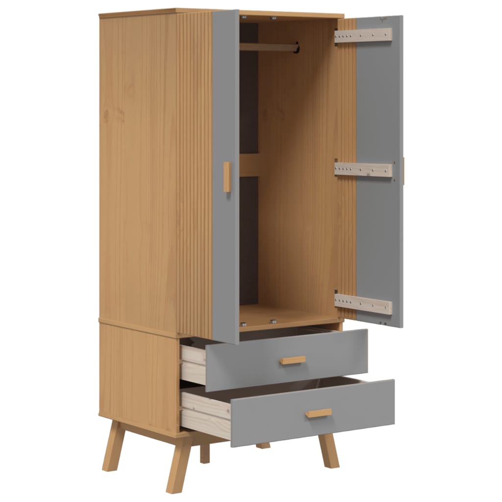 vidaXL Șifonier "OLDEN", gri/maro, 76,5x53x172 cm, lemn masiv pin