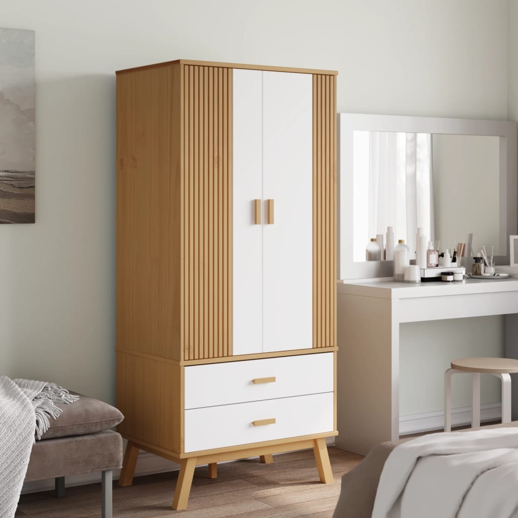 vidaXL Șifonier "OLDEN", alb/maro, 76,5x53x172 cm, lemn masiv pin vidaXL Șifonier "OLDEN", alb/maro, 76,5x53x172 cm, lemn masiv pin
