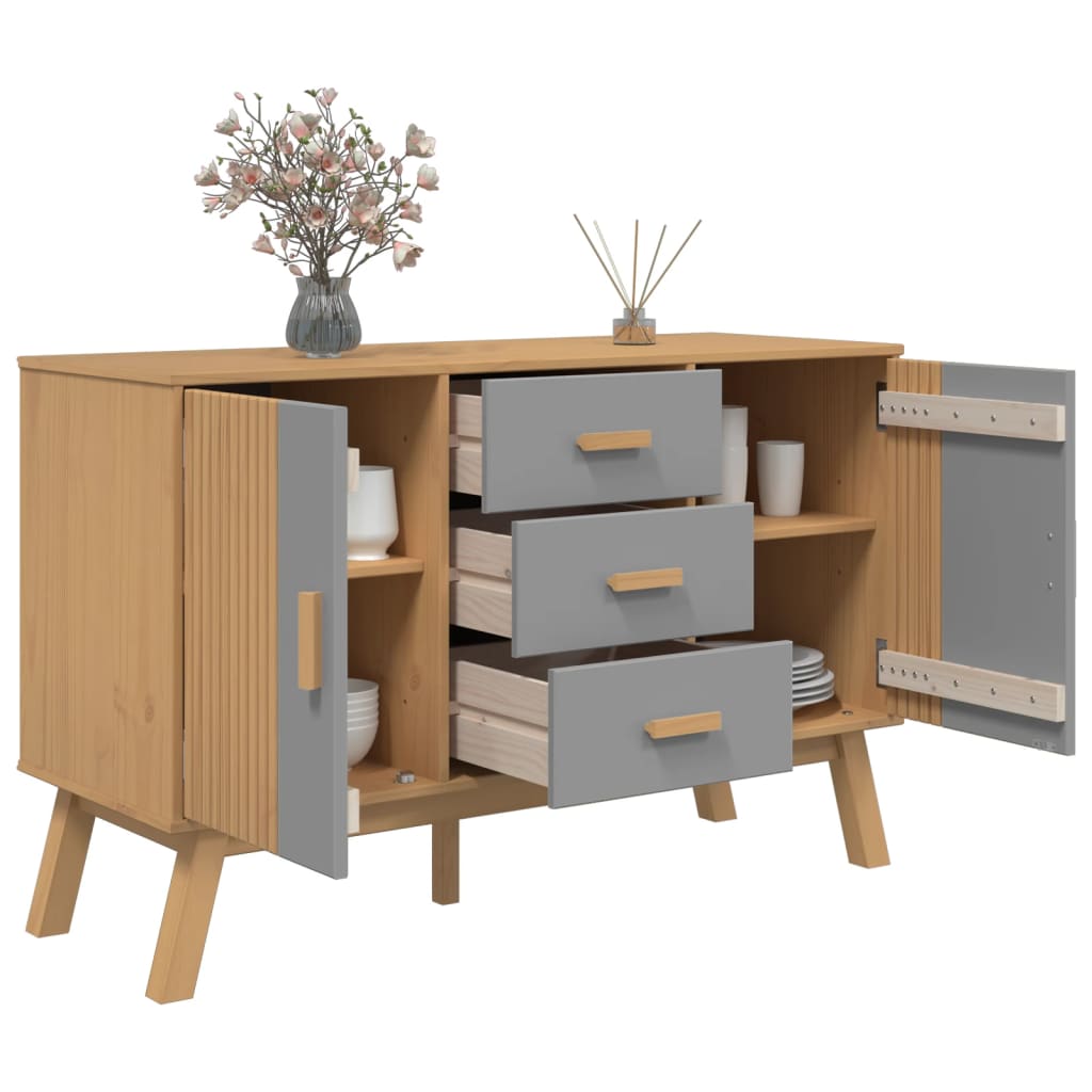 vidaXL Dulap "OLDEN", gri și maro, 114x43x73,5 cm, lemn masiv pin vidaXL Dulap "OLDEN", gri și maro, 114x43x73,5 cm, lemn masiv pin