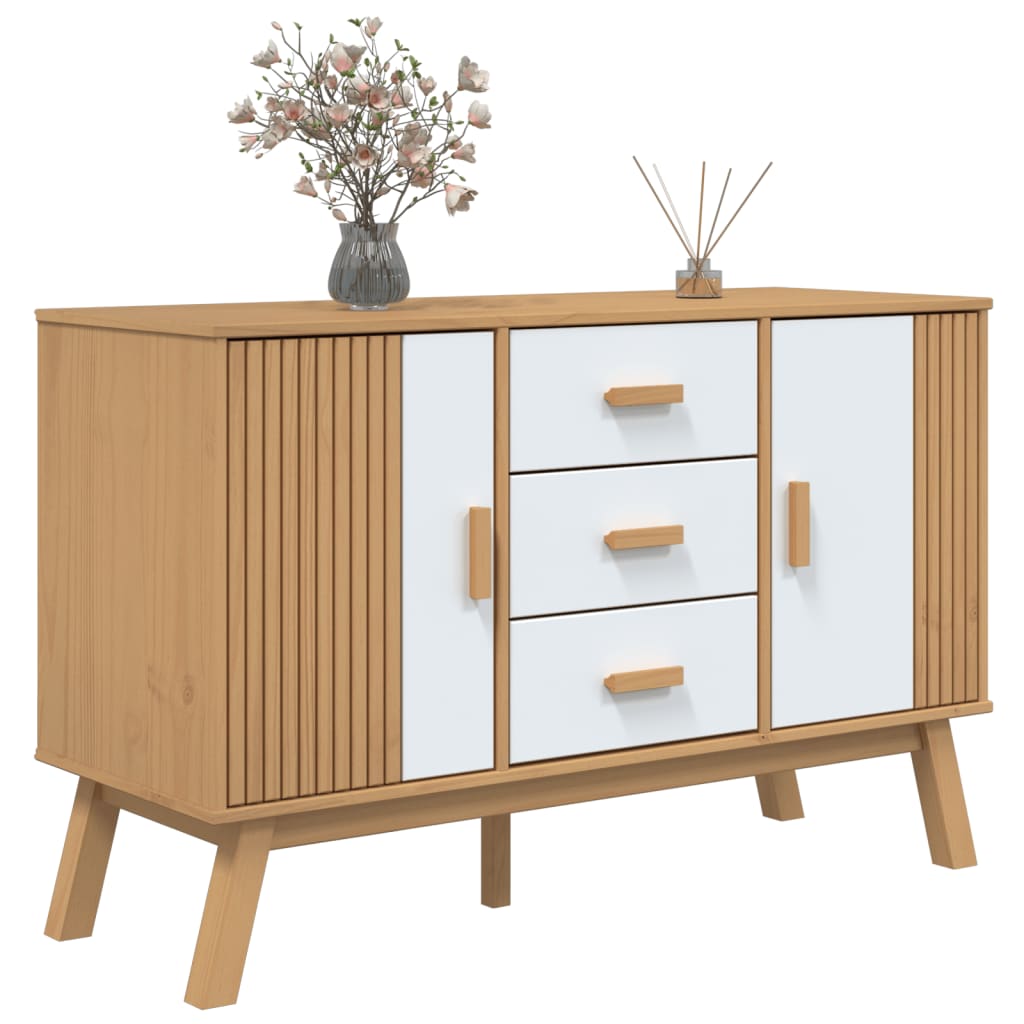vidaXL Servantă "OLDEN", alb și maro, 114x43x73,5 cm, lemn masiv pin