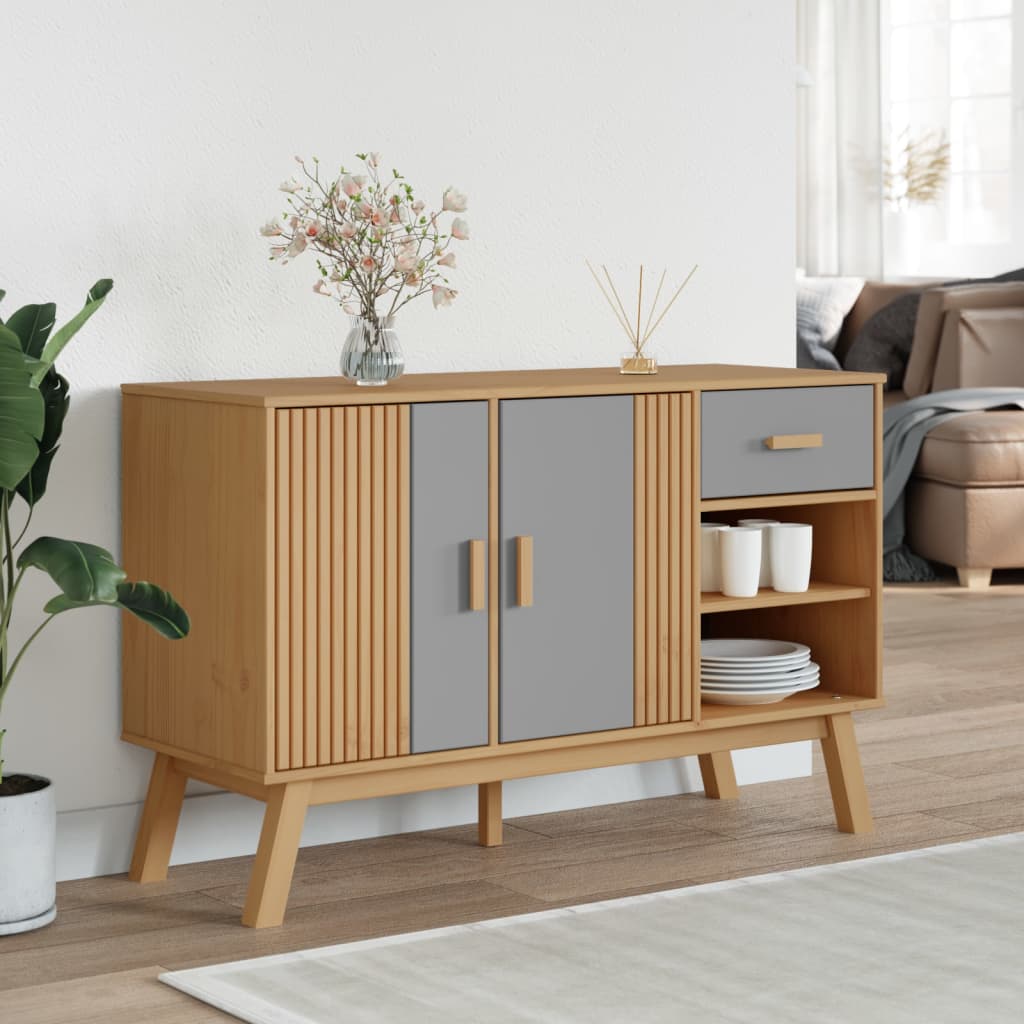 vidaXL Dulap "OLDEN", gri și maro, 114x43x73,5 cm, lemn masiv pin vidaXL Dulap "OLDEN", gri și maro, 114x43x73,5 cm, lemn masiv pin