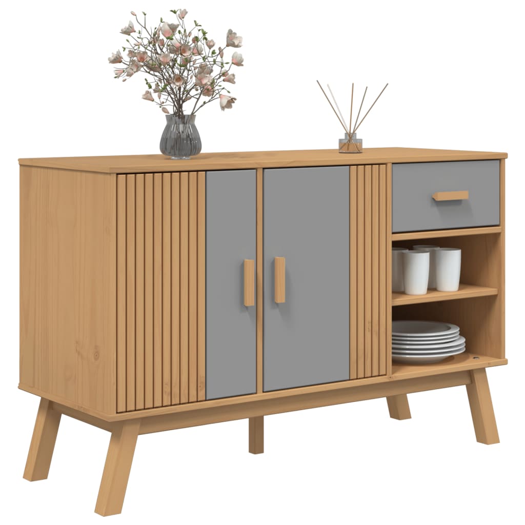 vidaXL Dulap "OLDEN", gri și maro, 114x43x73,5 cm, lemn masiv pin vidaXL Dulap "OLDEN", gri și maro, 114x43x73,5 cm, lemn masiv pin