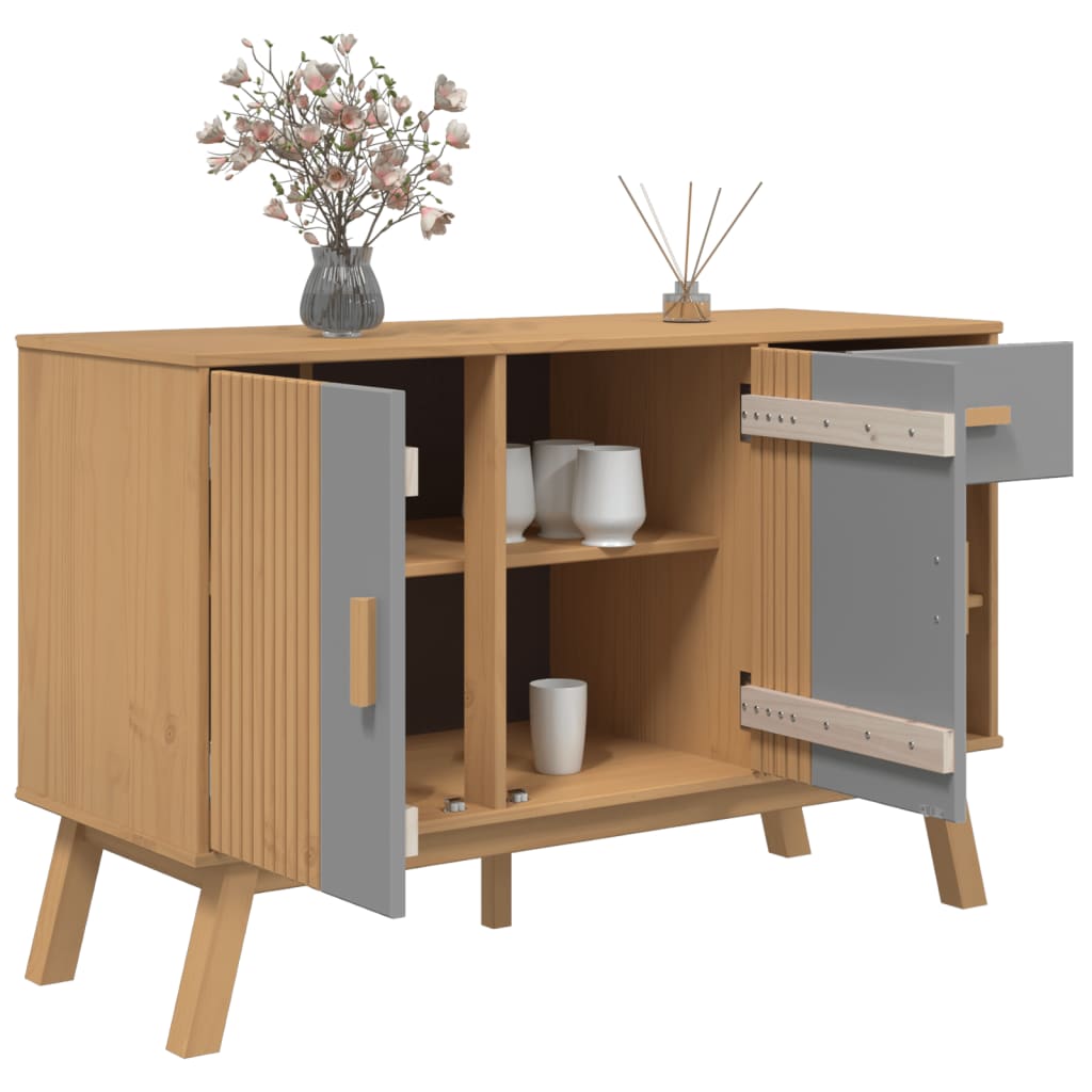 vidaXL Dulap "OLDEN", gri și maro, 114x43x73,5 cm, lemn masiv pin vidaXL Dulap "OLDEN", gri și maro, 114x43x73,5 cm, lemn masiv pin
