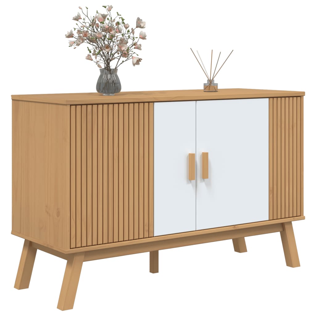 vidaXL Servantă "OLDEN", alb și maro, 114x43x73,5 cm, lemn masiv pin