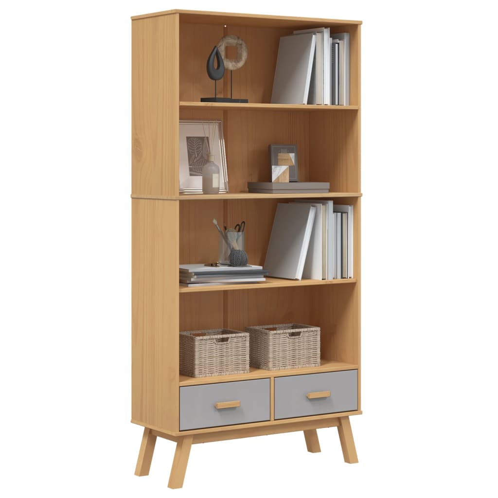 vidaXL Bibliotecă cu 4 niveluri „OLDEN”, gri și maro, lemn masiv pin vidaXL Bibliotecă cu 4 niveluri „OLDEN”, gri și maro, lemn masiv pin