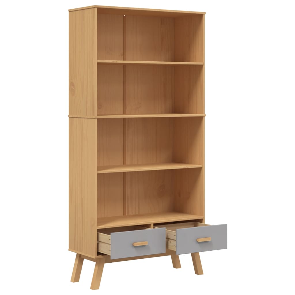 vidaXL Bibliotecă cu 4 niveluri „OLDEN”, gri și maro, lemn masiv pin vidaXL Bibliotecă cu 4 niveluri „OLDEN”, gri și maro, lemn masiv pin