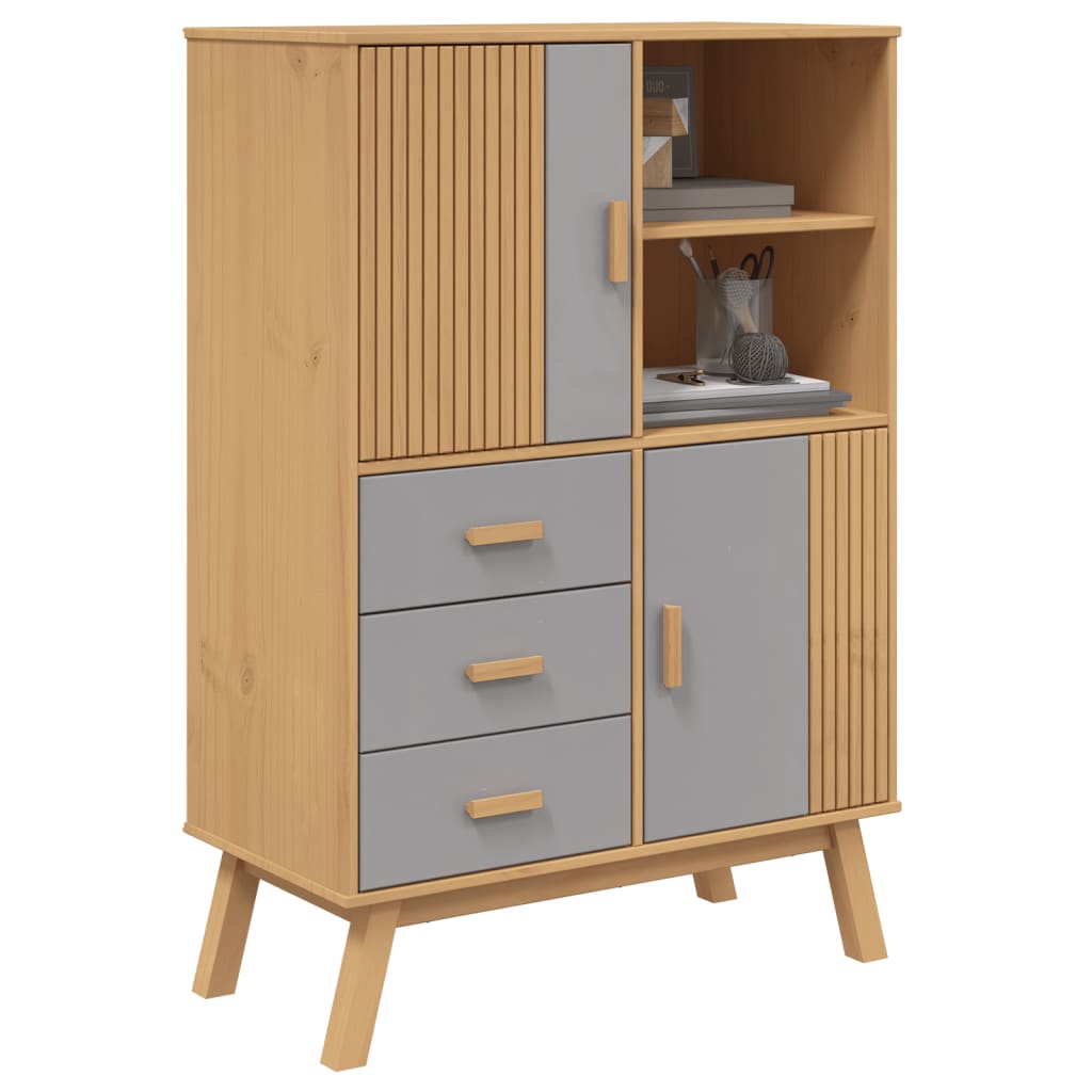 vidaXL Dulap înalt „OLDEN”, gri și maro, 85x43x125 cm, lemn masiv pin vidaXL Dulap înalt „OLDEN”, gri și maro, 85x43x125 cm, lemn masiv pin